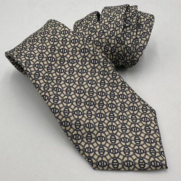 Vintage CHRISTIAN DIOR Monsieur Blue and Cream Silk Necktie - Picture 1 of 6